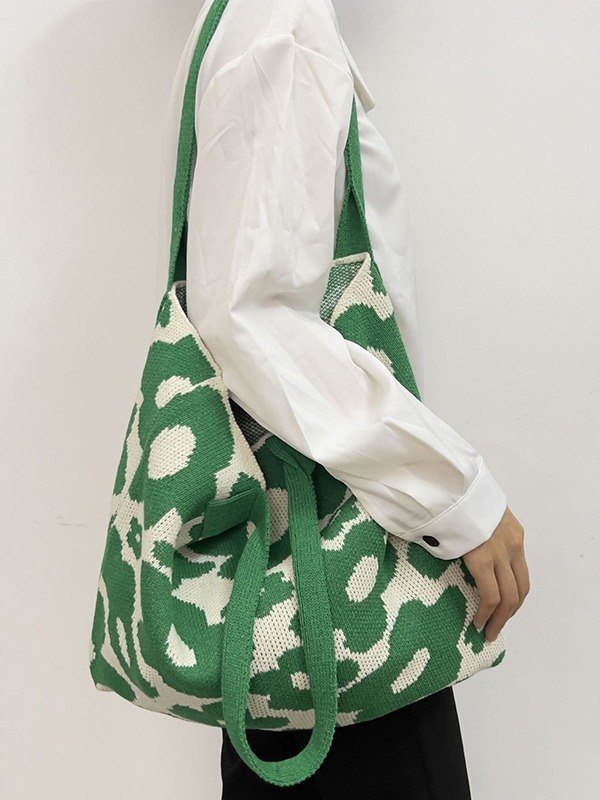 Bolso tote de punto de jacquard floral-2