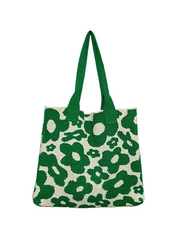 Bolso tote de punto de jacquard floral-4
