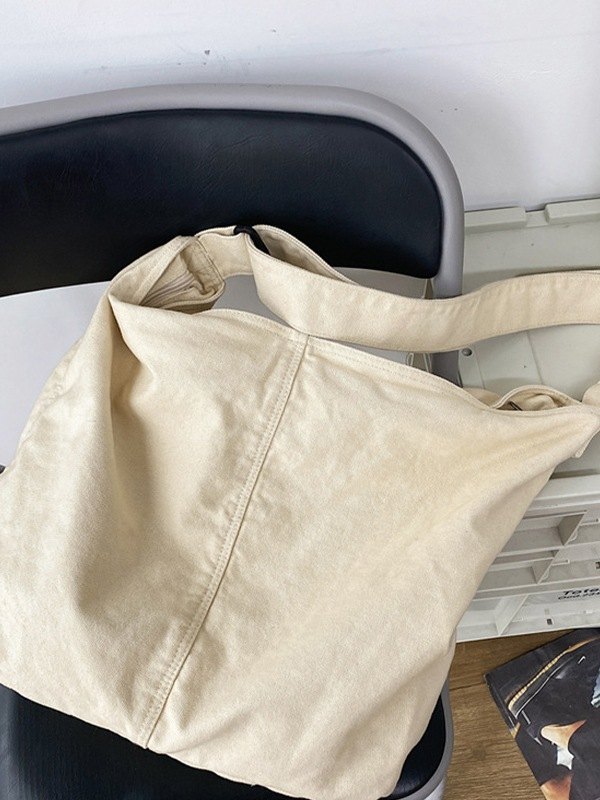 Bolso de hombro grande de lona lavada-4