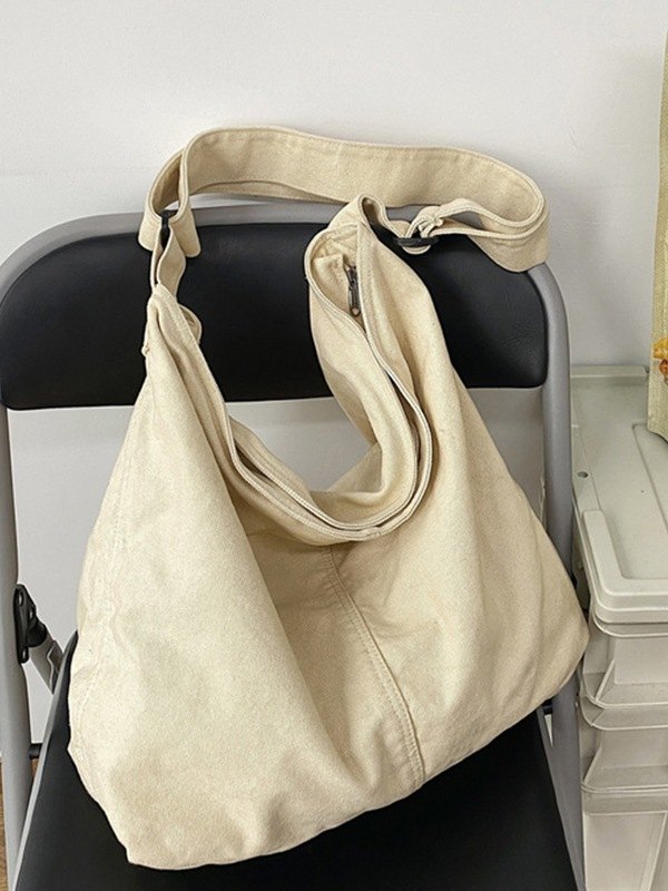 Bolso de hombro grande de lona lavada-3