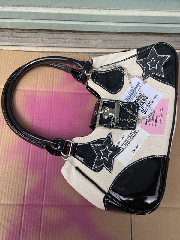 Bolso de hombro de patchwork de estrellas bordado-3